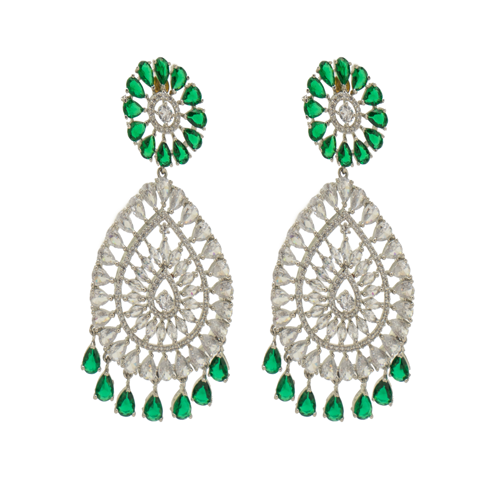 Gold Plated CZ Studded Multi Colored Chandbali Earrings