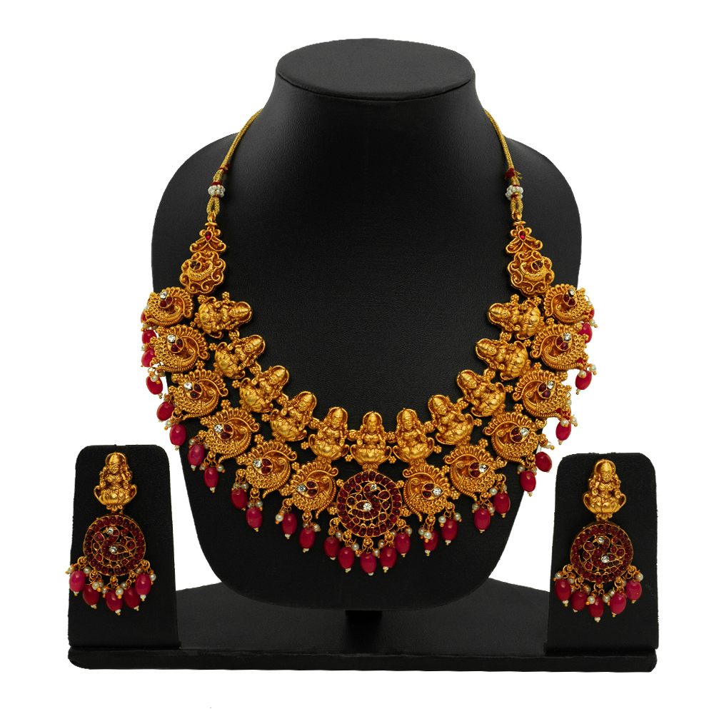 Oz-jewels-gold-plated-laxmi-temple-necklace-with-ruby-beads
