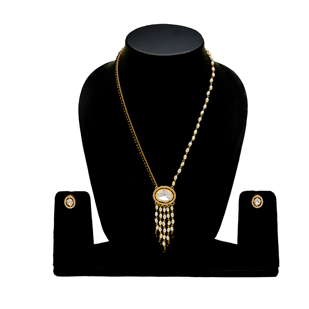 OZ Jewels Gold Plated Kundan Studded Long Chain Black Beads Mangalsutra
