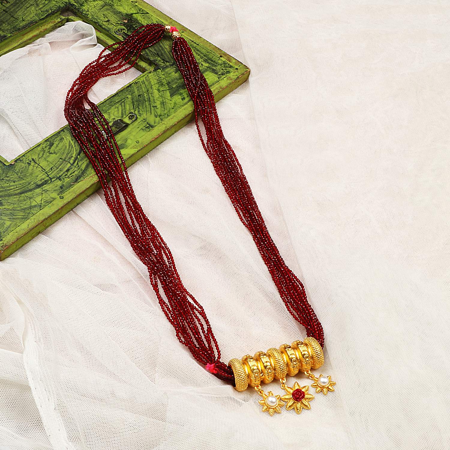 OZ jewels Gold Plated Beaded Traditional Pahadi Timaniya (Marron)