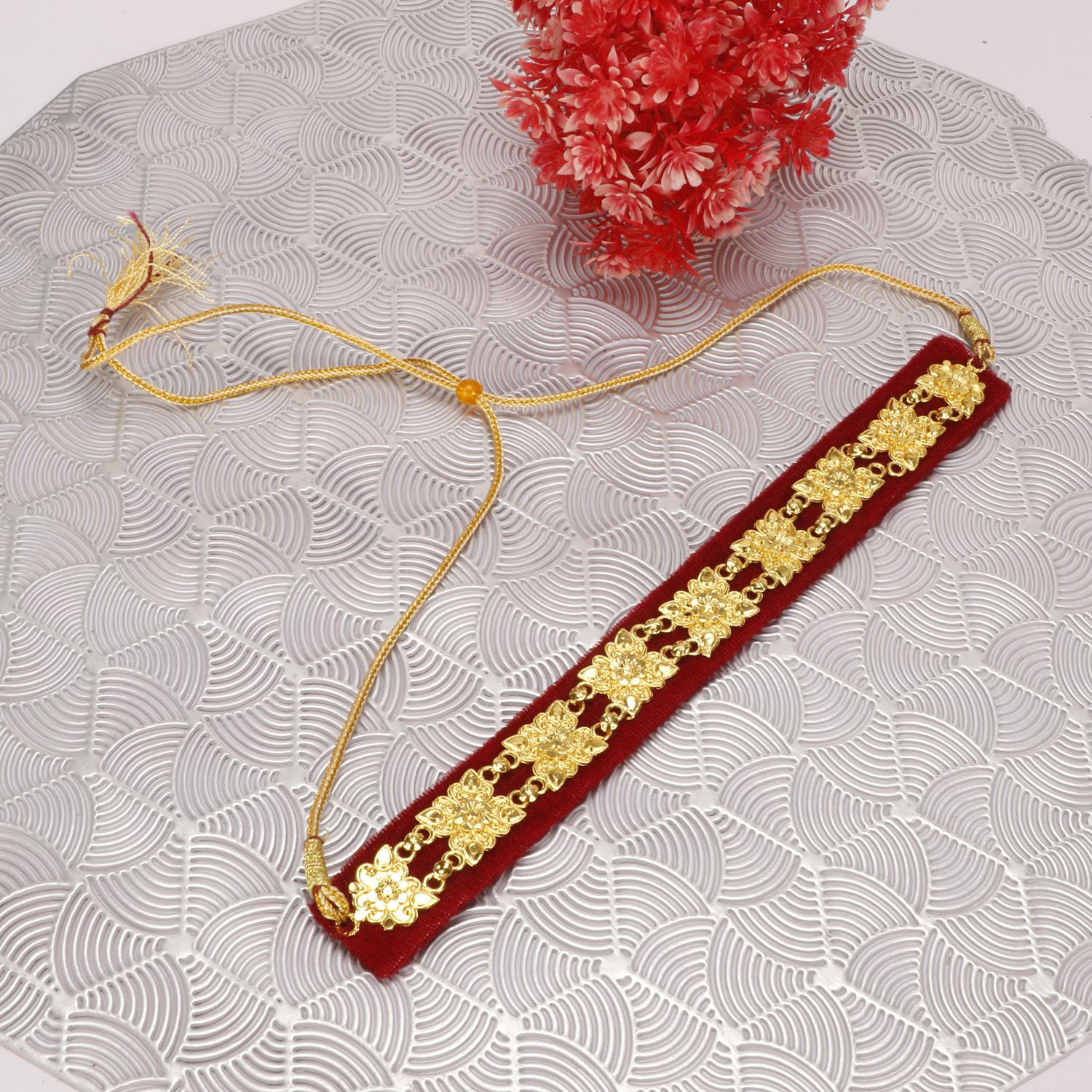 Oz Jewels Gold-Plated Traditional Gadhwali Kumauni Guloband Necklace Set for Women (Maroon)