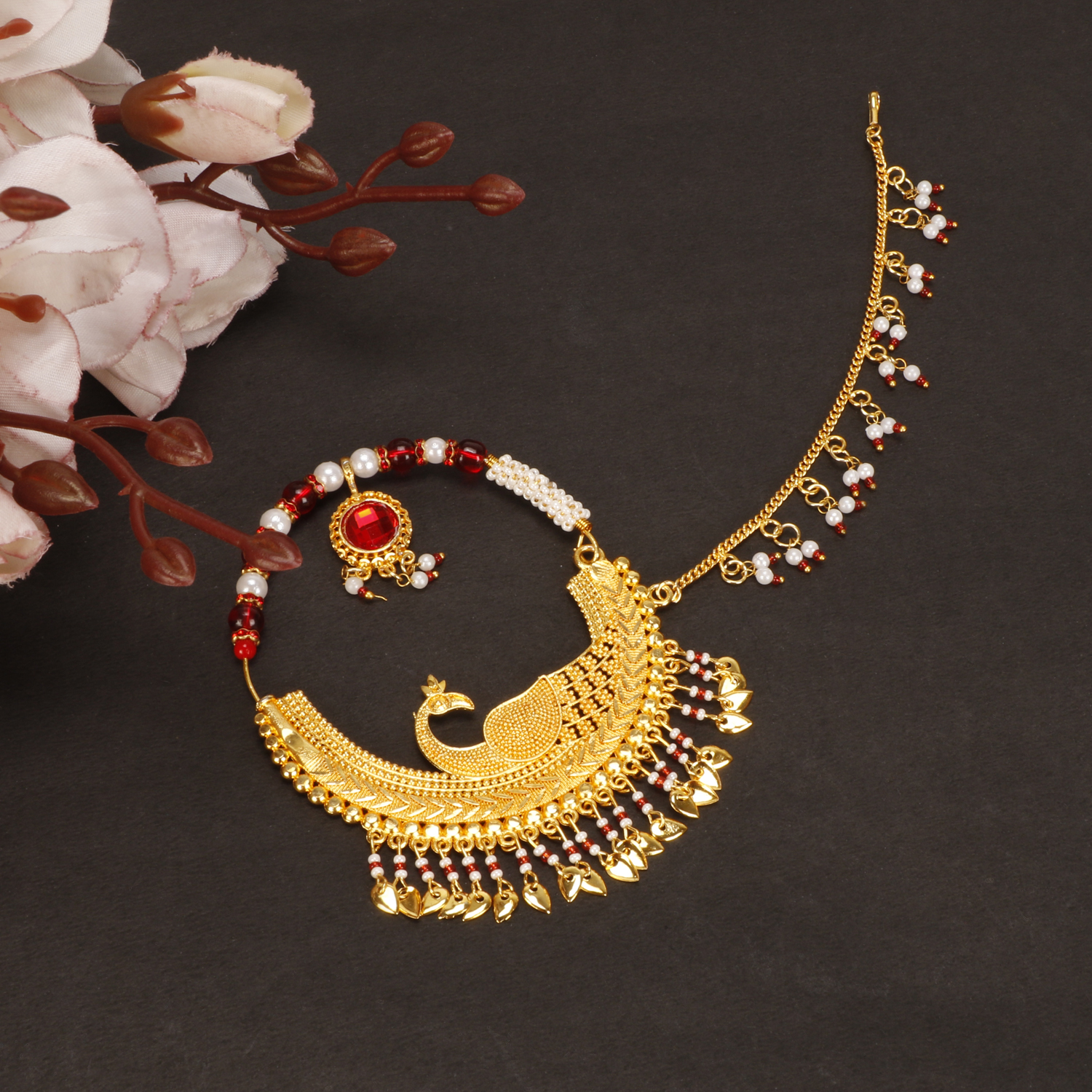 OZ Jewels Gold-Plated Uttrakhand traditional Peacock Shaped medium size nath