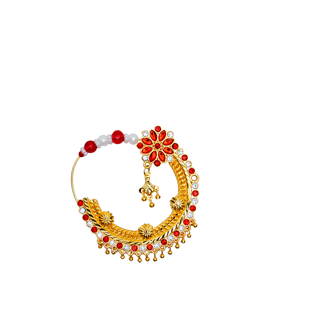 OZ Jewels Gold-Plated Uttrakhand traditional medium size with Pearl Stone nath