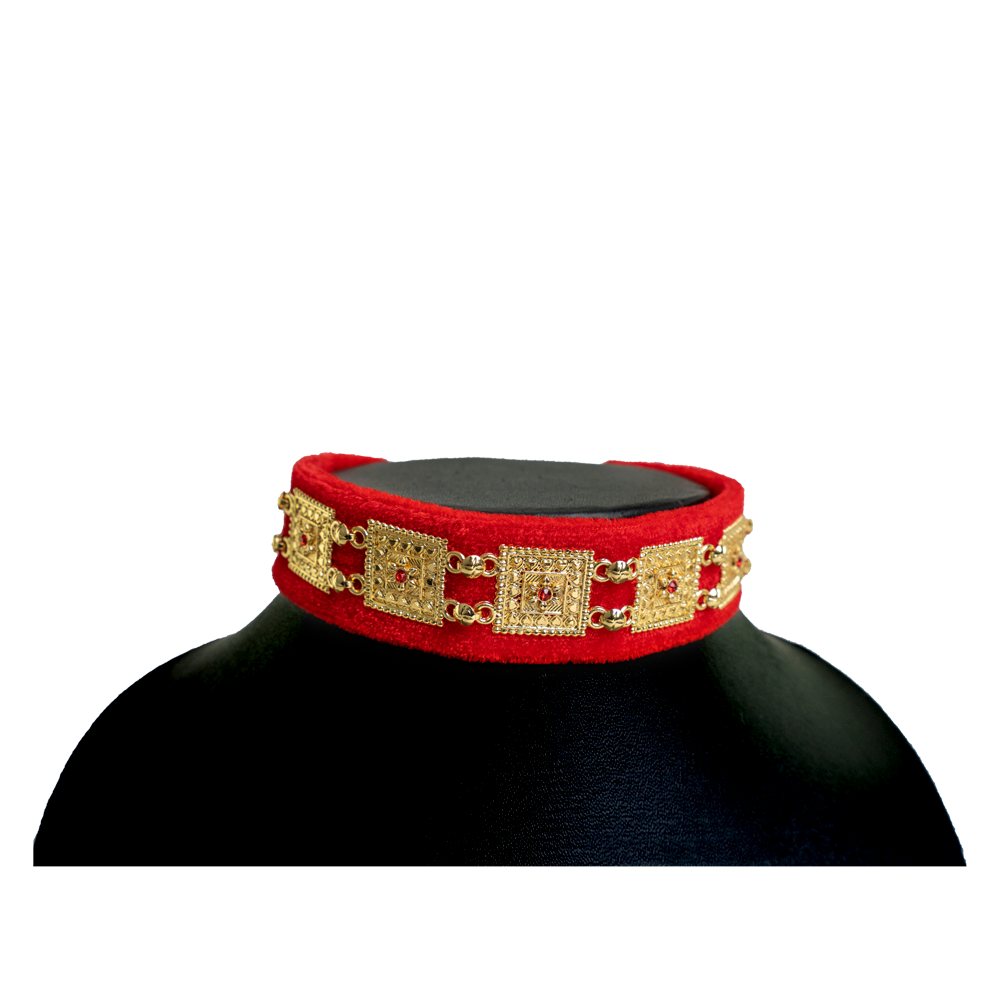 Gold plated red fabric choker Uttrakhand traditional globand