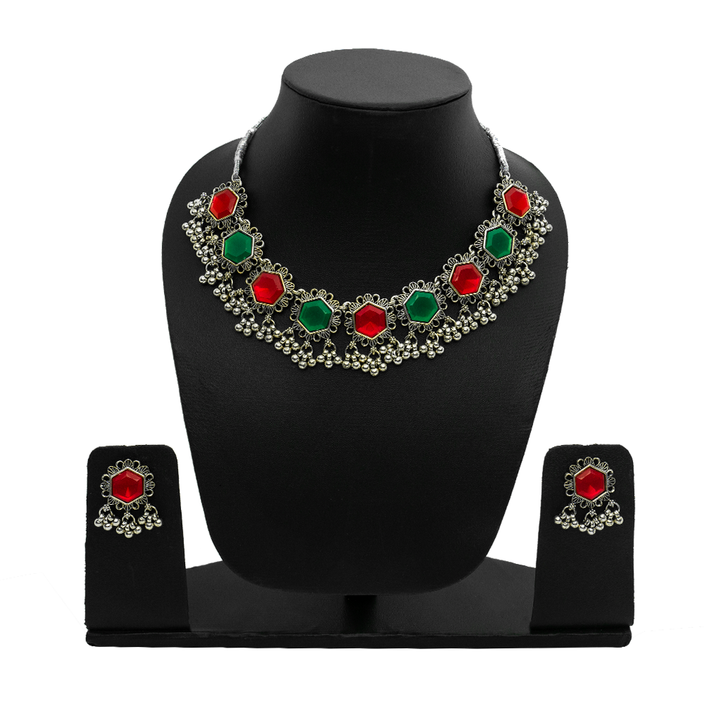 Oxidise necklace with light Ruby topaz